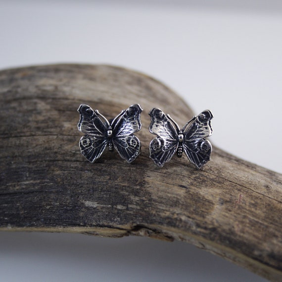 Boucles D'oreilles Papillons Clou En Argent 925 - Neuf Sans Emballage, Pierres Orange Mauve