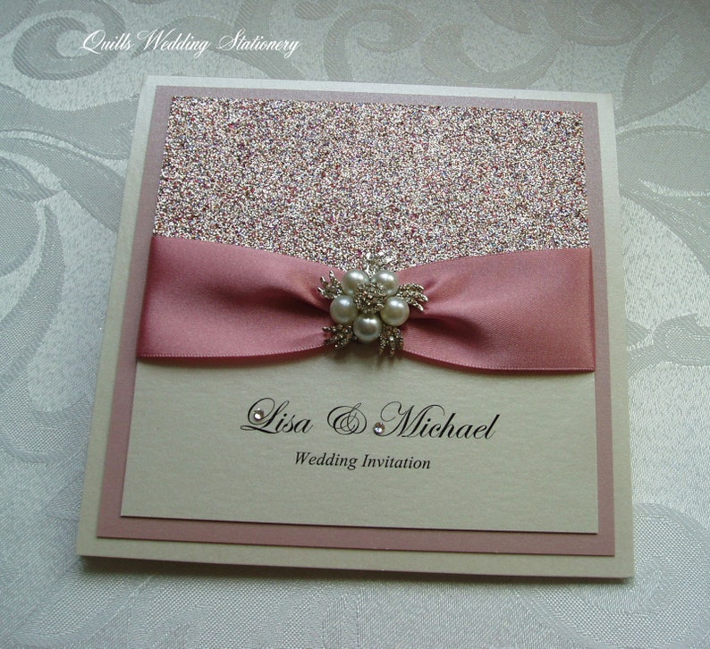 Pink Champagne. Wedding Invitation With Pink Glitter Pink Etsy UK