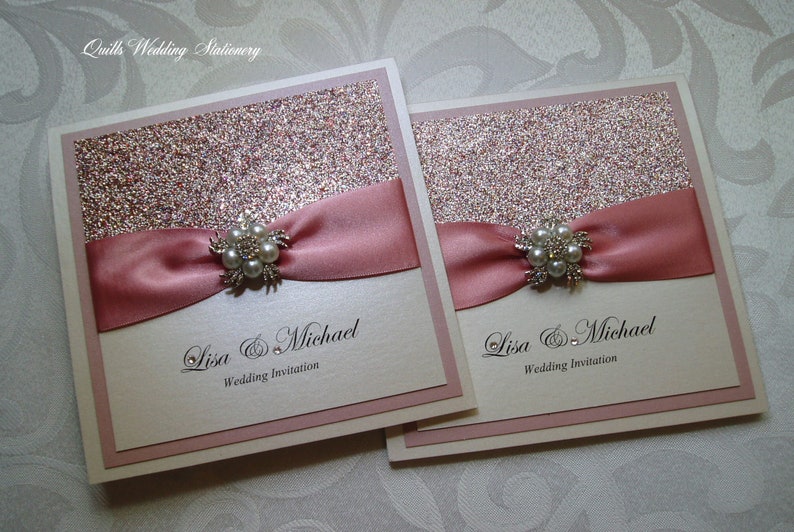 Pink Champagne. Wedding Invitation With Pink Glitter Pink Etsy UK