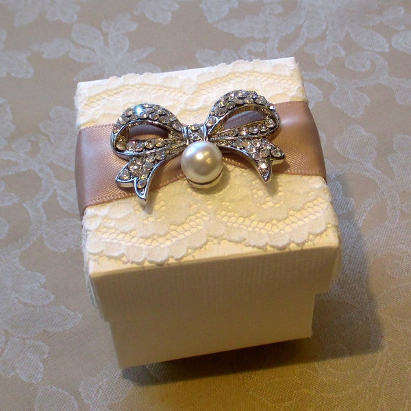 DIY Vintage Pearl and Diamante Bow Favour Box Kit. Bespoke. Various Colour Options.