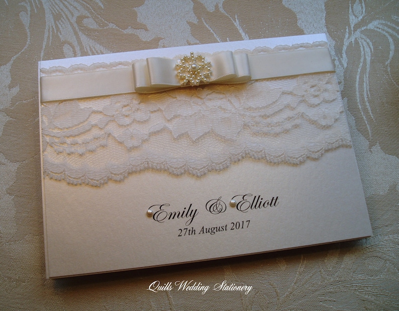 Winter Wedding. Pearl Snowflake and Lace Pocket Wedding Invitation
