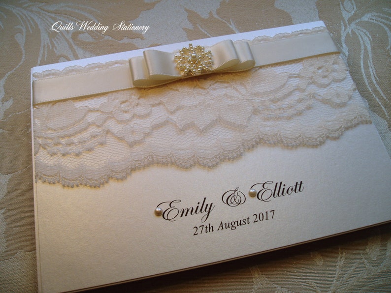 Winter Wedding. Pearl Snowflake and Lace Pocket Wedding Invitation