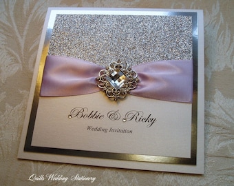 DIY Wedding Invitation Kit. Silver Glitter and Pink Ribbon Wedding Invitation Kit. Make your own wedding invitation kit!