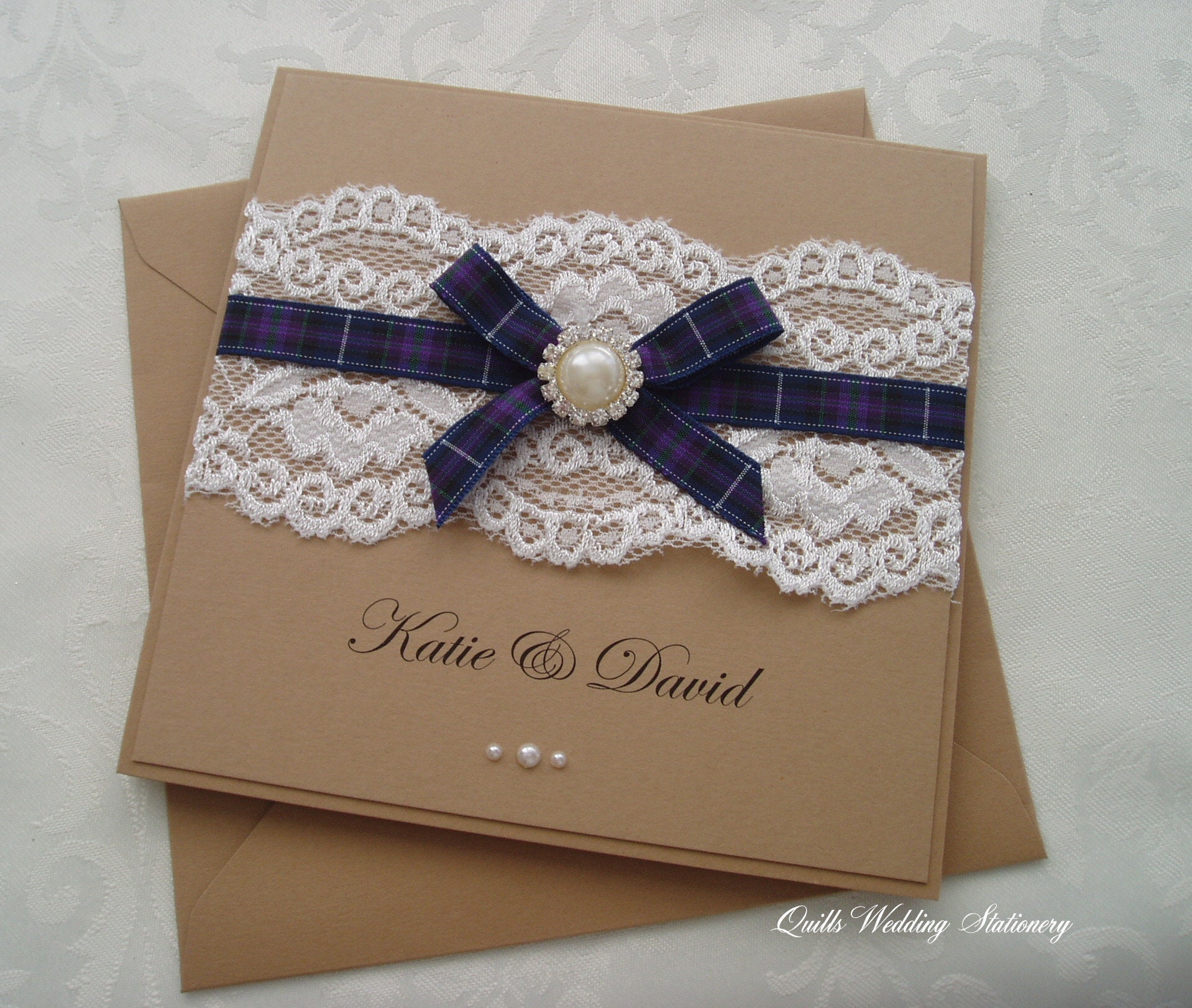 Tartan Wedding Invitation. Craft Card Wedding Invitation. Etsy