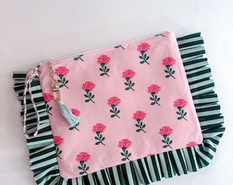 Bolso con cremallera, bolso con cremallera con volantes, clutch