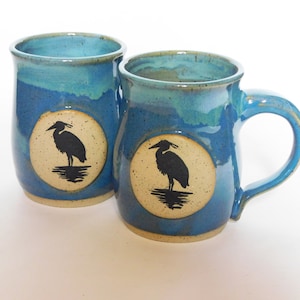 Great Blue Heron Crane Blue Stoneware Mug