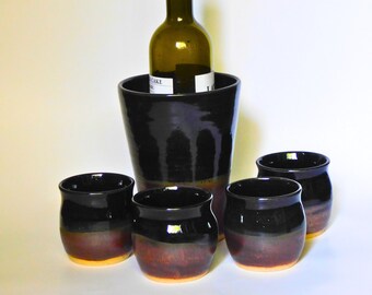 Wine Cooler and Stemless Wine Cups Copper Black