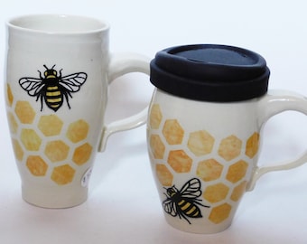 Bee Honeycomb Travel Mug With Handle