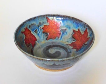 Red Maple Leaves Blue Bowl