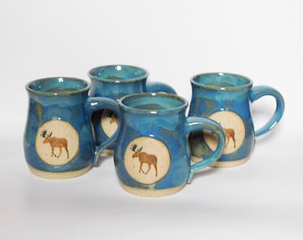 Moose Blue Stoneware Mug