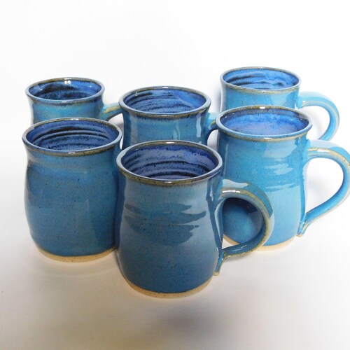 4mug Set 4large Blue Pottery Mugs Ceramic Coffee Mugs Set Etsy