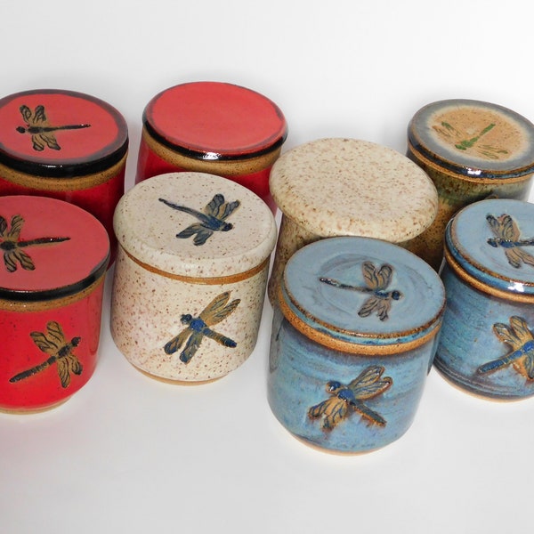 Butter Crocks/Butter Keepers Plain or Dragonfly Red,Blue,White