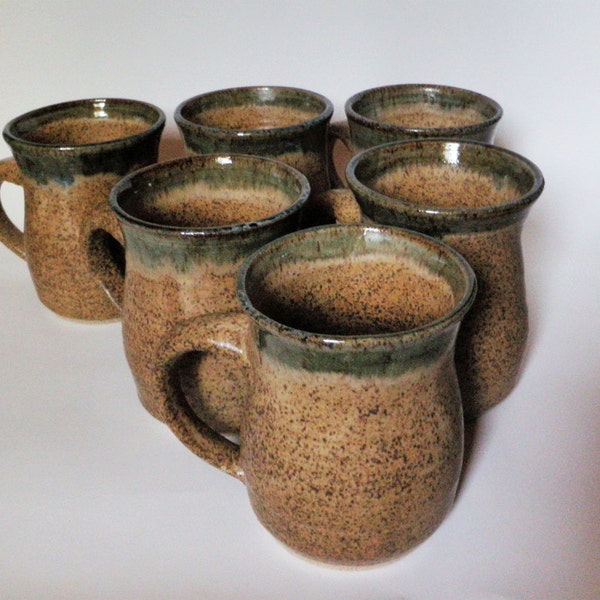 Tan and Green Stoneware Mug
