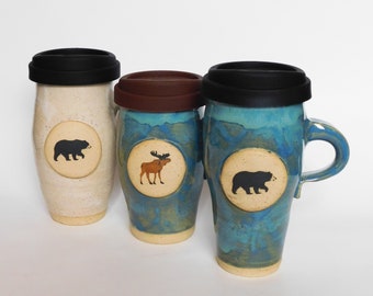 Bear or Moose Travel Mug With Handle