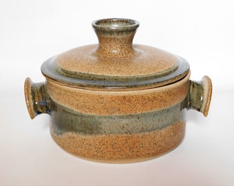 Speckled Tan and Green Stoneware Casserole