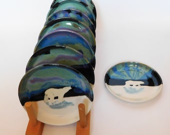 Polar Bear Northern Lights Appetizer,Dessert Plate,Spoon Rest,Trinket Dish