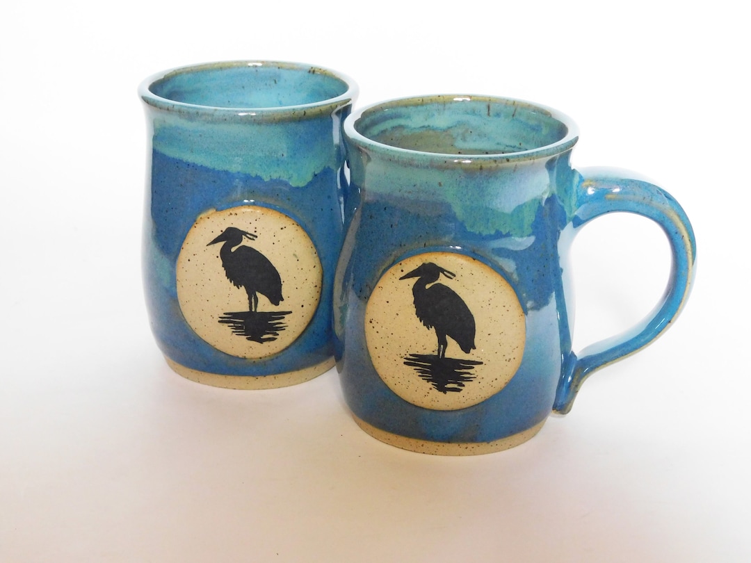Blue Heron Stoneware Mug: Handmade Ceramic Coffee Cup - Etsy
