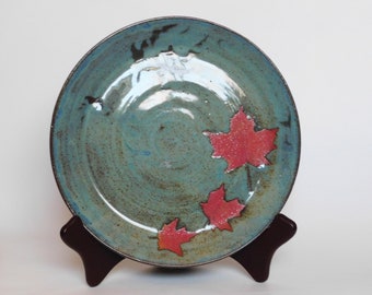 Blue Platter with Red Maple Leaves