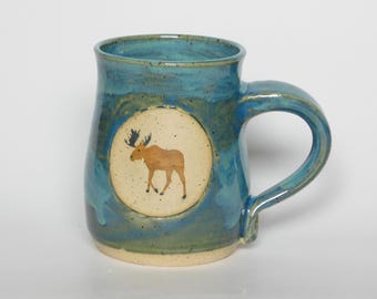 Moose Blue Stoneware Mug