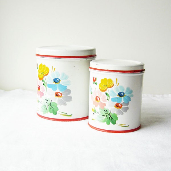 1950s HANDPAINTED CANISTER SET Mid-Century Retro Kitchen Shabby Chic Country Decor