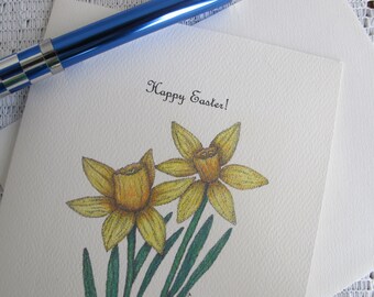 Note Cards with Pen and Ink Drawing  of Daffodils with verse "Happy Easter"