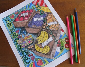 Le Marché de Fruits coloring page