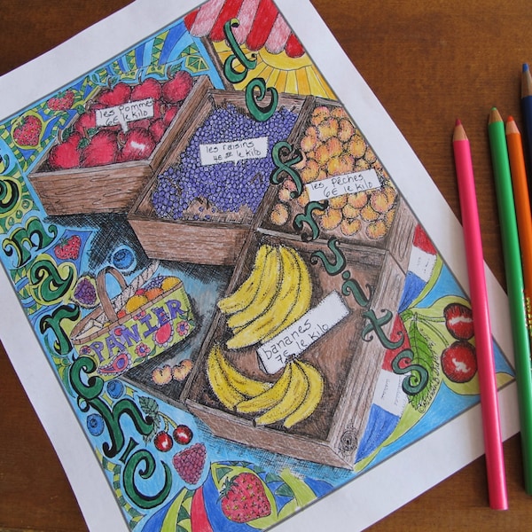 Le Marché de Fruits coloring page