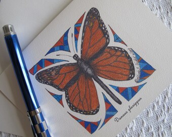 Pen and Ink Drawing of Monarch Butterfly on note cards - "Danaus plexippus"