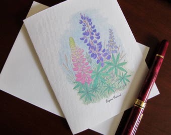 Lupine Note Cards Illustrated with Pen and Ink and Colored Pencil -"Lupine Retreat"