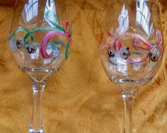 Handpainted  Wine Glasses - Holiday Bells