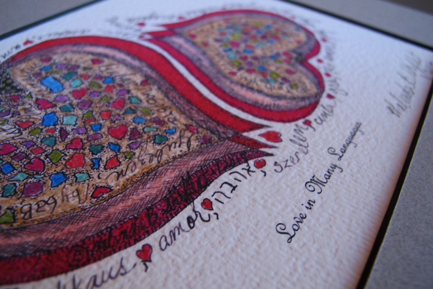 Two Hearts Matted Pen and Ink and Colored Pencil Limited Edition Print ...