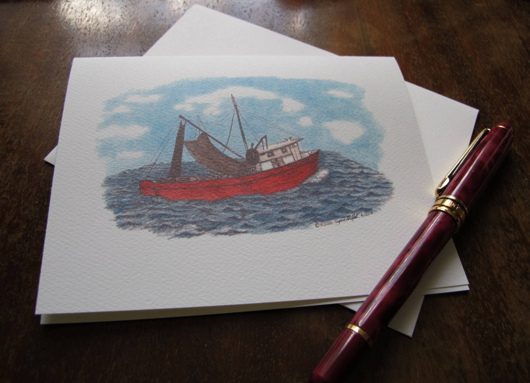 Lobster Boat Note Cards Illustrated With Pen and Ink and Colored Pencil ...