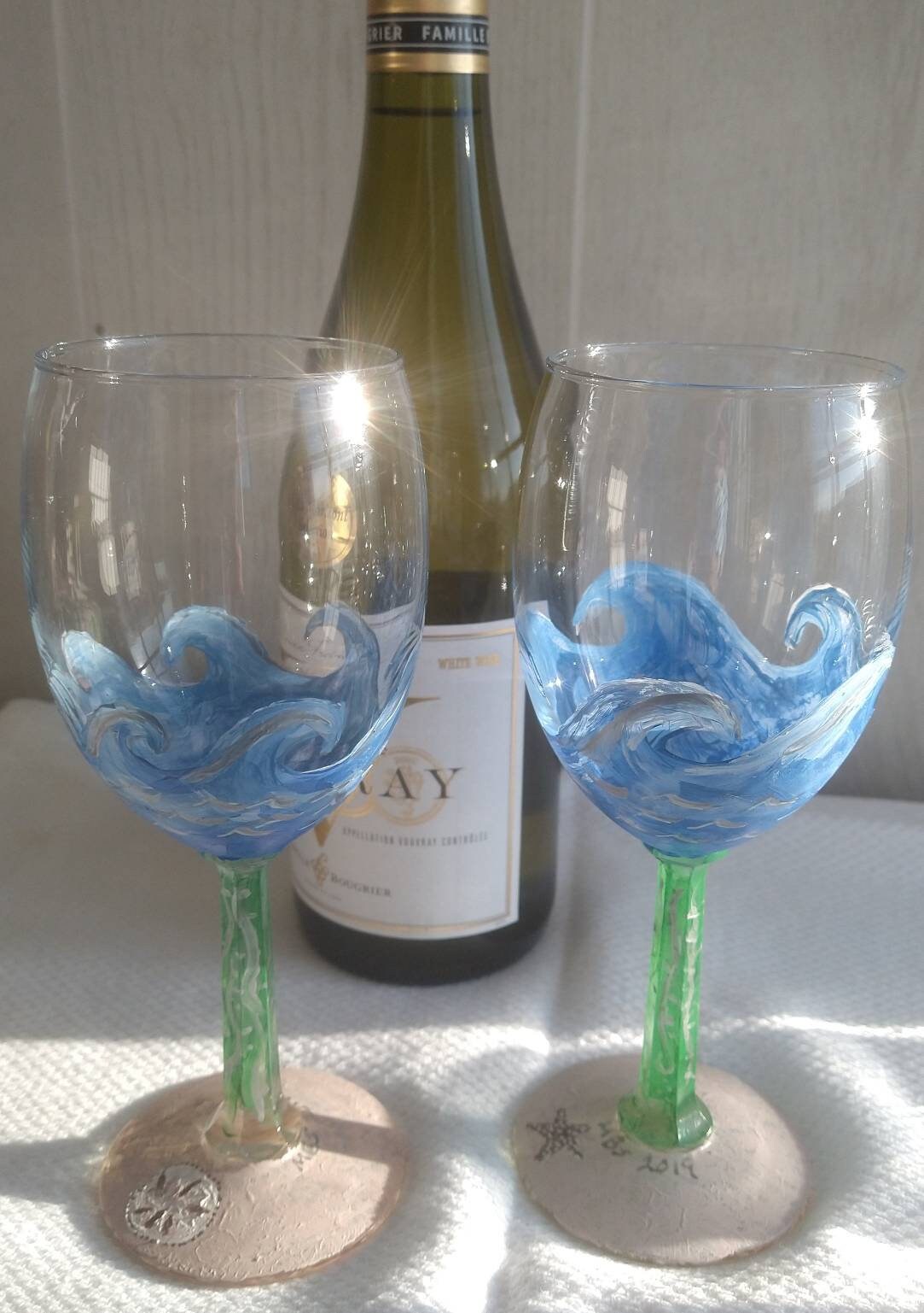 Handpainted Wine Glasses Making Waves at the Beach Etsy