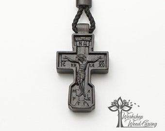 Wooden Cross from ebony Necklace Christian Gift Birthday Wood Jewelry religious gift Hand Carved Black Wood Cross