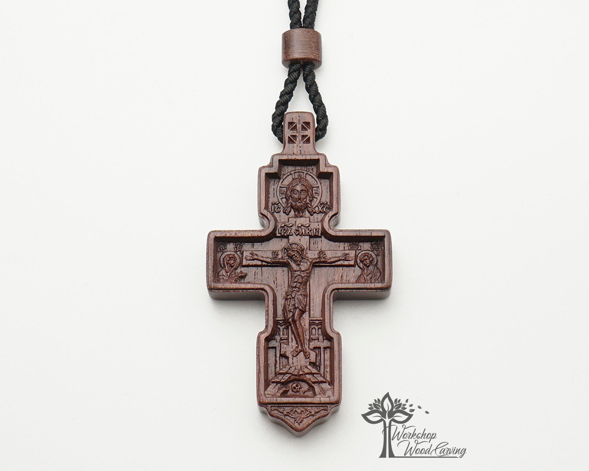 Necklace Wooden Cross Orthodox carved from katalox wood Etsy