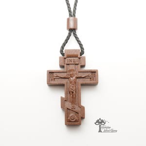 Collier croix orthodoxe en bois, cadeau chrétien, pendentif chrétien, bois