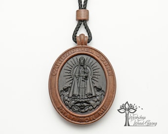 Our Lady of Charity medal wood ebony, Virgin Mary Pendant, Catholic Jewelry, Wood Necklace, christian confirmation