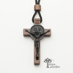 Black Catholic Cross Wood ebony and Che, Saint Benedict Cross, Christian Wall Art, Wooden Wall Cross Catholic crucifix Confirmation