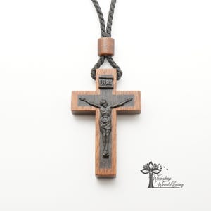 Black Ebony & Ipe Wood Catholic Cross Necklace: Christian Confirmation Gift