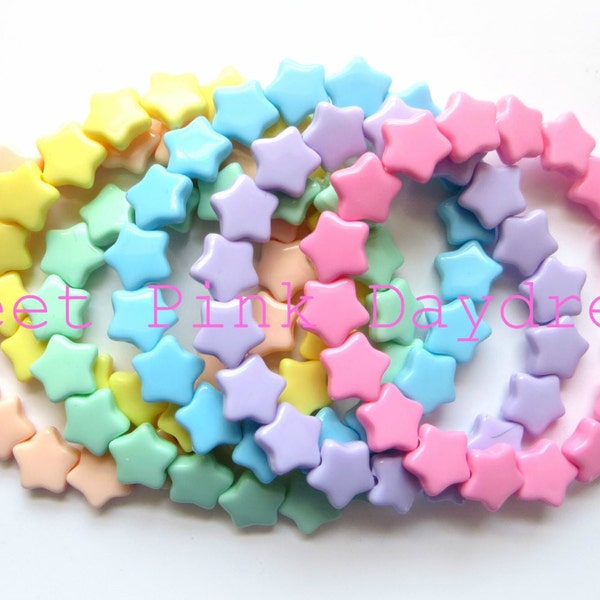 Colorful fairy kei pastel star bracelets, kawaii bracelet, cute, you choose color, pink, purple, blue, green, yellow, peach, gifts for teens