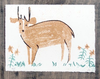 Antelope Lithography Print Postcard size original hand pulled limited edition