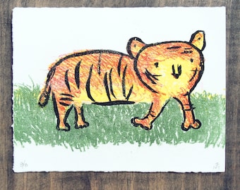 Tiger Lithography Print Postcard size original hand pulled limited edition