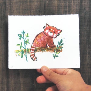 Red Panda Lithography Print Postcard size original hand pulled limited edition image 3