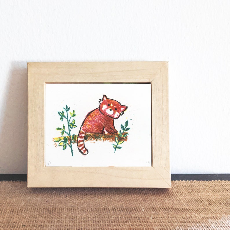 Red Panda Lithography Print Postcard size original hand pulled limited edition image 4