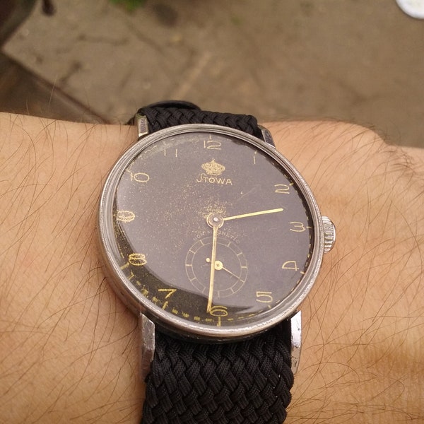1940's Stowa wristwacth RARE crown black dial