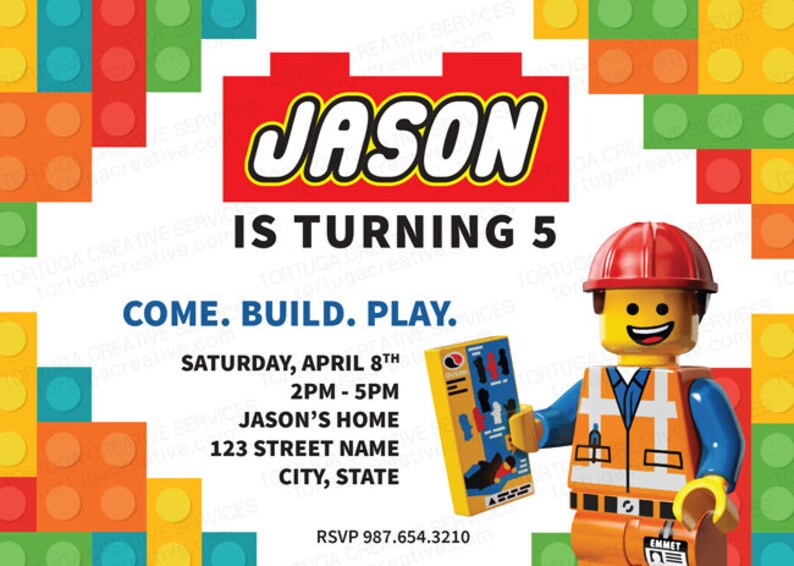 Lego Birthday Invitation Lego Birthday Party Invite Etsy