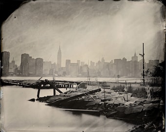 Wet Plate Collodion Photography - Manhattan Skyline Cityscape - Fine Art Print - Signed Print - Wall Art - 11x14 print