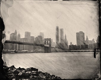 Wet Plate Collodion Photography - Manhattan Skyline Cityscape - Fine Art Print - Signed Print - Wall Art - 11x14 Print