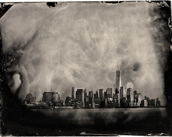 Wet Plate Collodion Photography - Manhattan Skyline Cityscape - NYC - Fine Art Print - Signed Print- Wall Art - 11x14 print