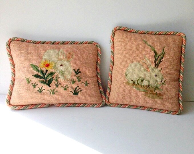 Easter Needlepoint Pillows With Bunny Rabbits and Flowers Etsy